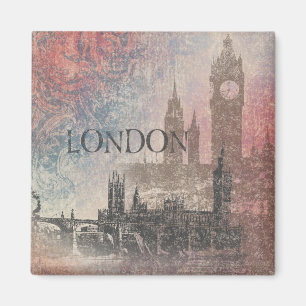 London med den röda parlamentet och blåttvintage magnet