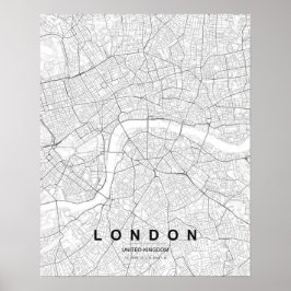 London Minimalistisk Karta (Svart & Vitt) Poster