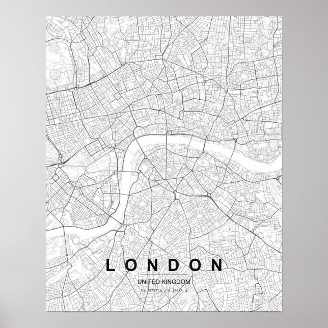 London Minimalistisk Karta (Svart & Vitt) Poster (Framsidan)