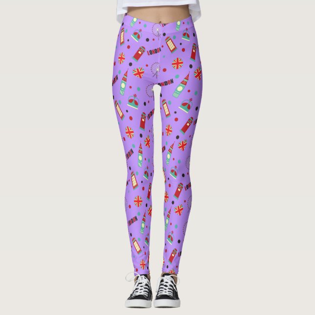 London Mönster med Lila Background Leggings (Framsida)