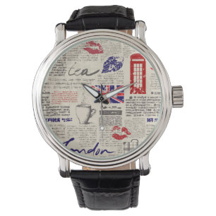 London Newspaper Mönster Armbandsur