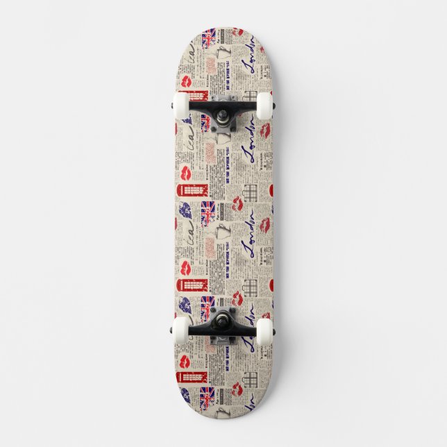 London Newspaper Mönster Skateboard Bräda 21,5 Cm (Framsida)