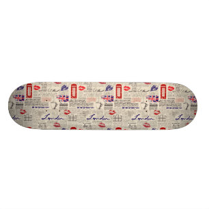 London Newspaper Mönster Skateboard Bräda 21,5 Cm