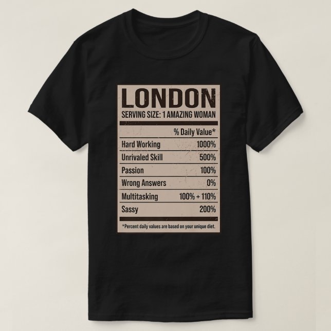 London Nutrition Facts Name Nickname Alias Title F T Shirt (Design framsida)