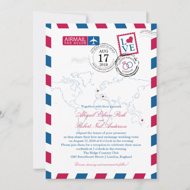 London och Italien Airmail | Bröllop Inbjudningar (Framsida)
