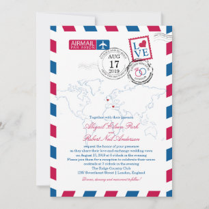 London och Italien Airmail   Bröllop Inbjudningar
