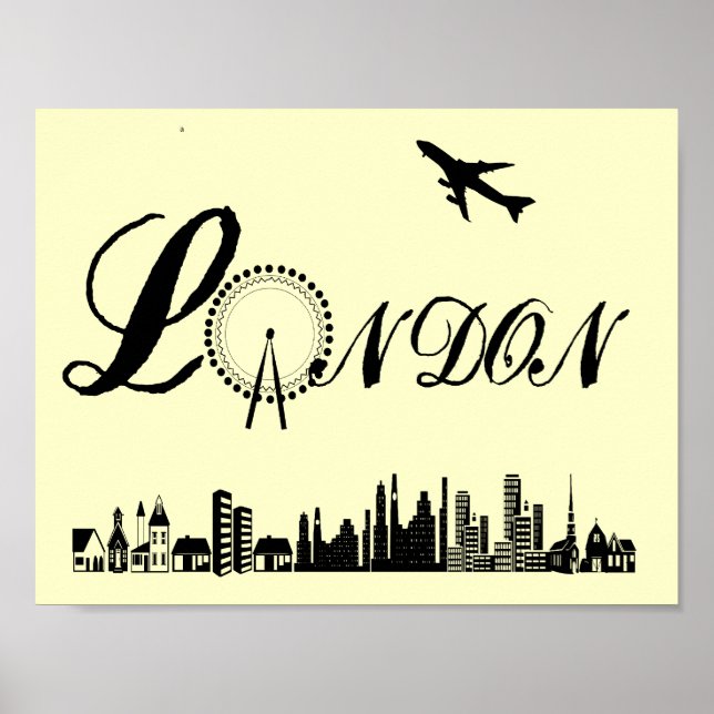 London Öga City Theme Ord Art Poster Skriv ut (Framsidan)
