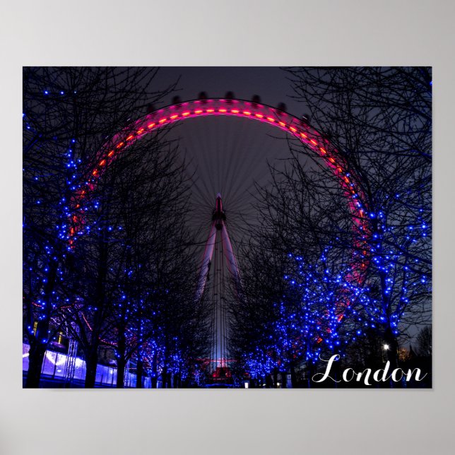 London Öga Ferris Wheel på natten Poster (Framsidan)