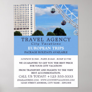 London Öga, London City, Travel Agency Advert Poster