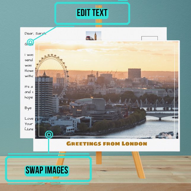 London Öga Over Thames London England Vykort (Share your experiences with these stylish template postcards.)