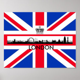 London Öga Skyline Krona Union Jack Flagga Poster