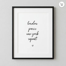 'London Paris New York Repeat' Affisch | Rosa 8x10
