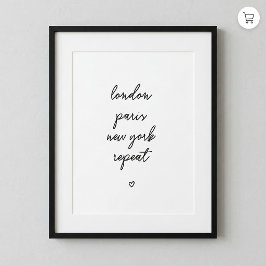 'London Paris New York Repeat' Affisch | Rosa 8x10