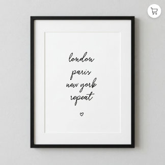 'London Paris New York Repeat' Affisch | Rosa 8x10
