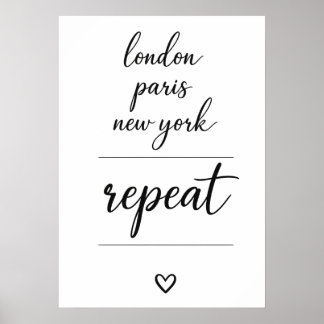 London Paris New York Upprepa Stad Resa Poster