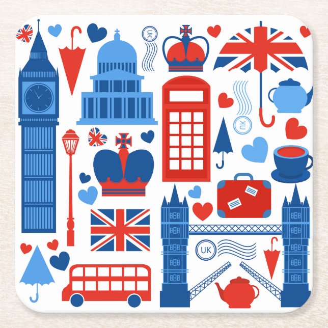 London Pop Icons Paper Coaster  Underlägg Papper Kvadrat (Framsidan)