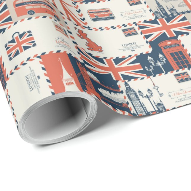 London Post Wrapping Papper Presentpapper (Rullad Hörn)