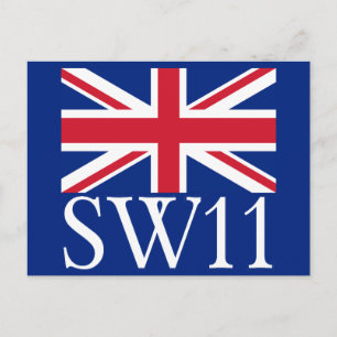 London Postcode SW11 med Union Jack Vykort