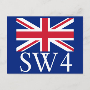 London Postcode SW4 med Union Jack Vykort