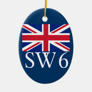 London Postcode SW6 med den fackliga jacken Julgransprydnad Keramik