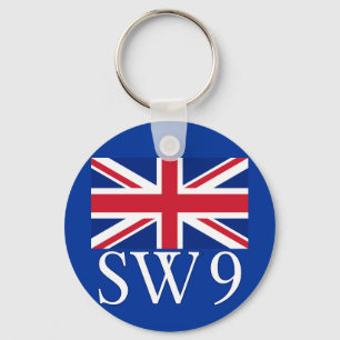 London Postcode SW9 med Union Jack Nyckelring