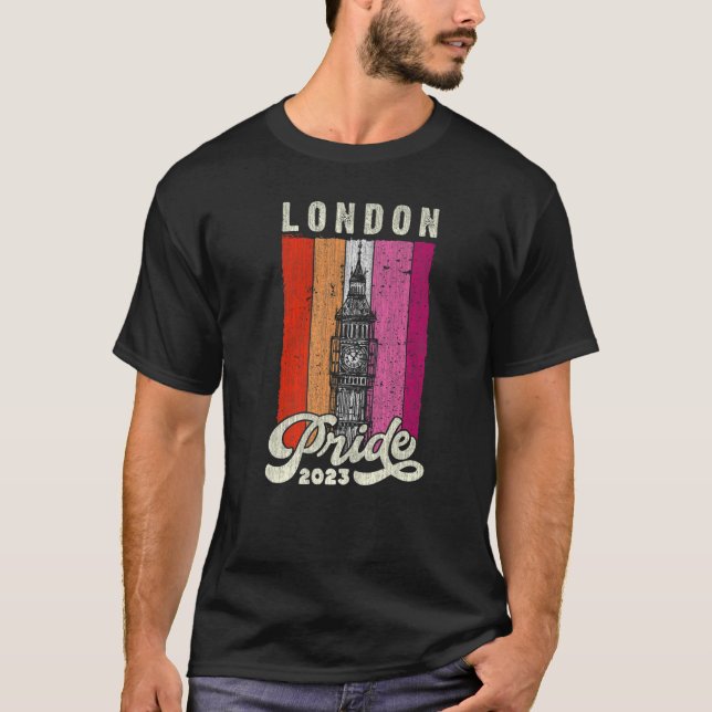London Pride 2023 Big Ben Lesbisk Pride Flagga T Shirt (Framsida)