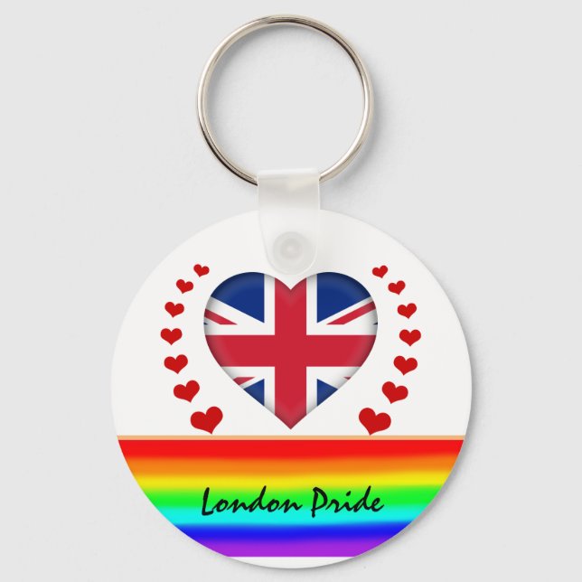 London Pride & Hearts & Rainbow Flagga / Kärlek Nyckelring (Framsida)