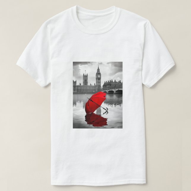 London Rain: Red Umbrella by Thames T Shirt (Design framsida)