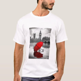 London Rain: Red Umbrella by Thames T Shirt