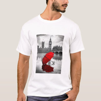London Rain: Red Umbrella by Thames T Shirt