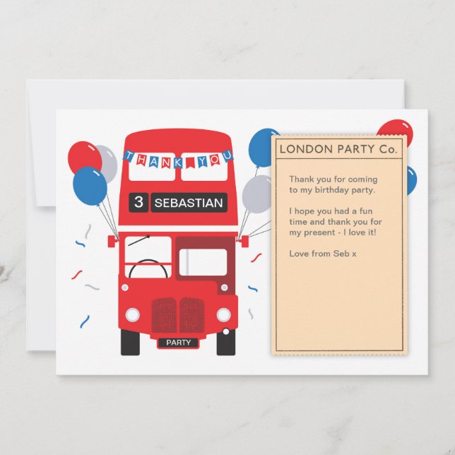 London Red Buss Birthday Tack You Card Inbjudningar (Framsida)