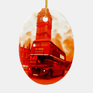 London Red Buss och Big Ben Julgransprydnad Keramik