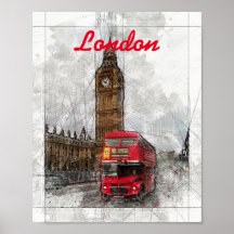 London Red buss och big ben Poster