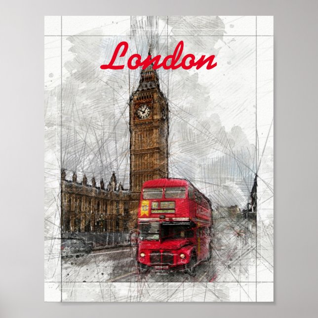 London Red buss och big ben Poster (Framsidan)