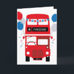 London Red Buss Personlig Birthday Card Kort<br><div class="desc">Det här hälsningskortet för den röda buss-födelsedagen i London kan vara personlig med en ålder,  namn och ett internt budskap.</div>