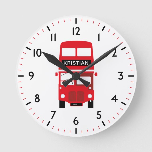 London Red Buss Personlig Numered Clock Rund Klocka (Framsida)