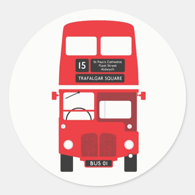London Red Buss Stickers Runt Klistermärke (Framsida)