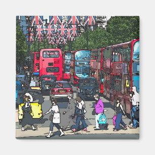 London Red buss tecknad tecknad Street England UK Magnet