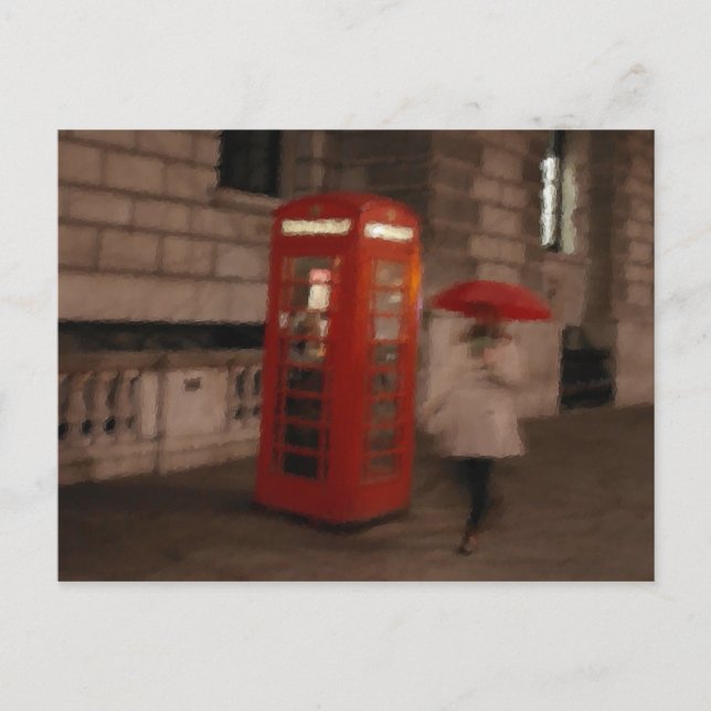 London Red Mobil Box/Parbrella Postcard Painting Vykort (Framsida)