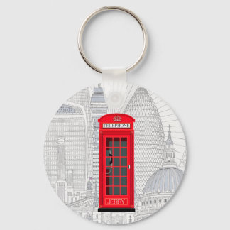 London Red Phone Booth Skyline with Custom Name Nyckelring