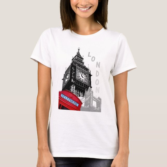 London Red Telefon Box Big Ben Clock Torn T Shirt (Framsida)