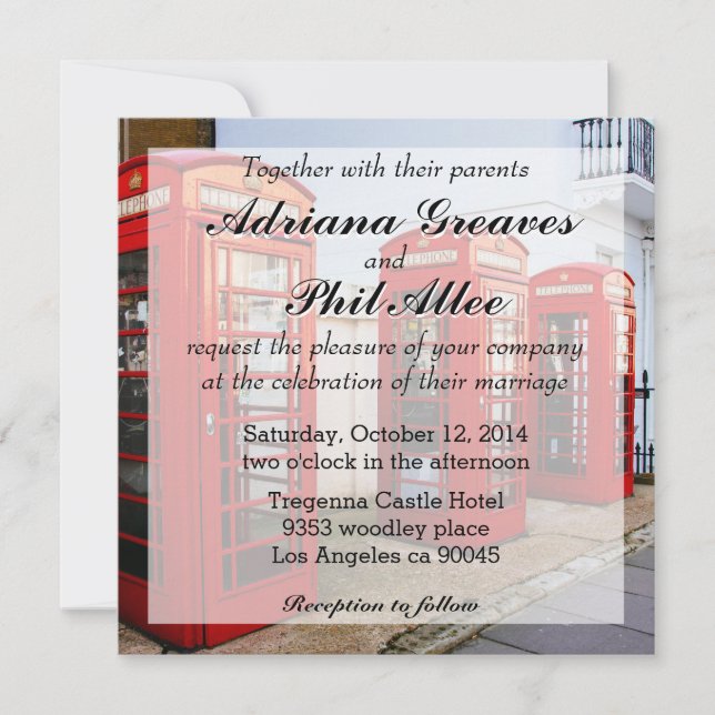 London Red Telefon Boxes, Fotografi Inbjudningar (Framsida)