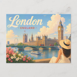London - Resedamen med hatten Reseskickort Vykort