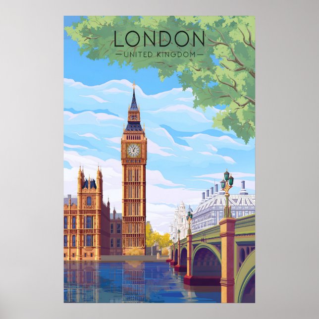 London Resemålning Affisch Big Ben (Framsidan)
