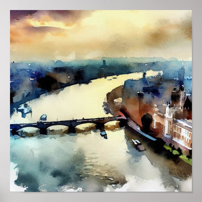 London-River Thames (D), Watercolor Poster (Framsidan)