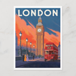 London Röda Buss Big Ben Konst Vykort