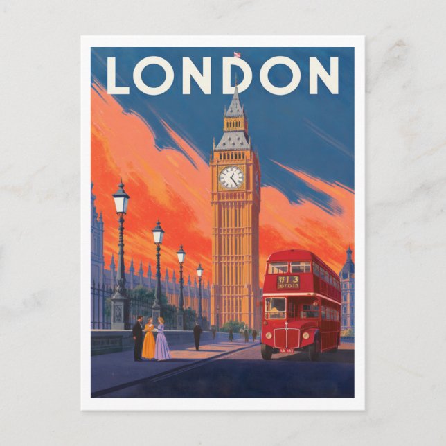 London Röda Buss Big Ben Konst Vykort (Framsida)