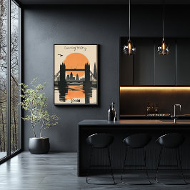 London Silhouette, Tower Bridge Sunset Reflections Poster