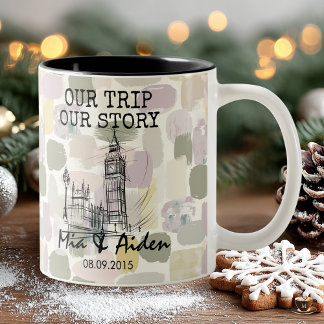 London-silhuett med pastellpenseldrag i bakgrunden Två-Tonad mugg