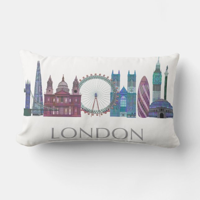 London Siluett Färgade Byggnader Lumbarkudde (Framsida)